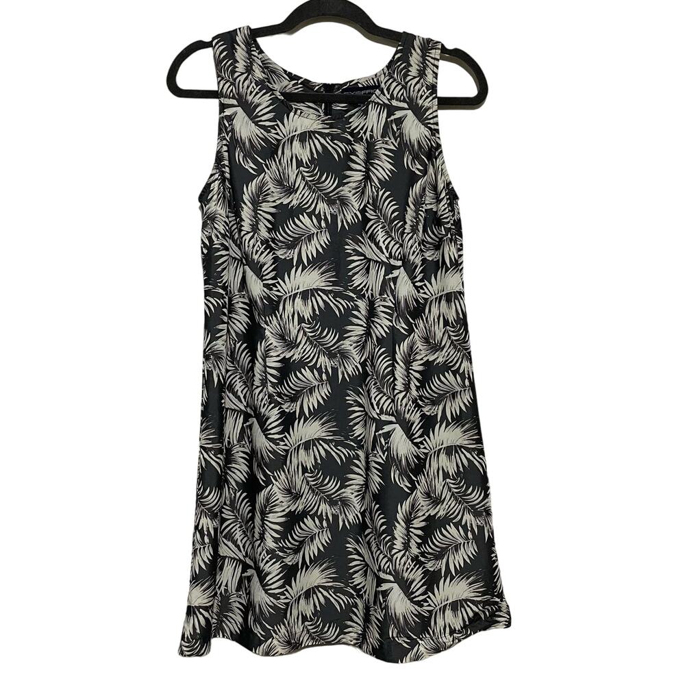 Exofficio Palm Leaf Print Shift Dress Cream and Grey Sleeveless Size 12 Summer